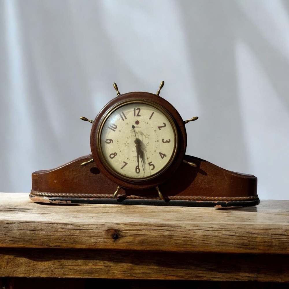 VINTAGE TELECHRON MODEL 3H17 SHIP WHEEL ELECTRIC MANTEL CLOCK